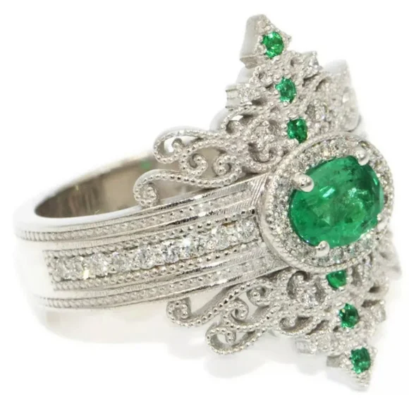 🎀925 Creative Palace Emerald, Topaz, Diamond Accent Ring - Picture 2 of 6